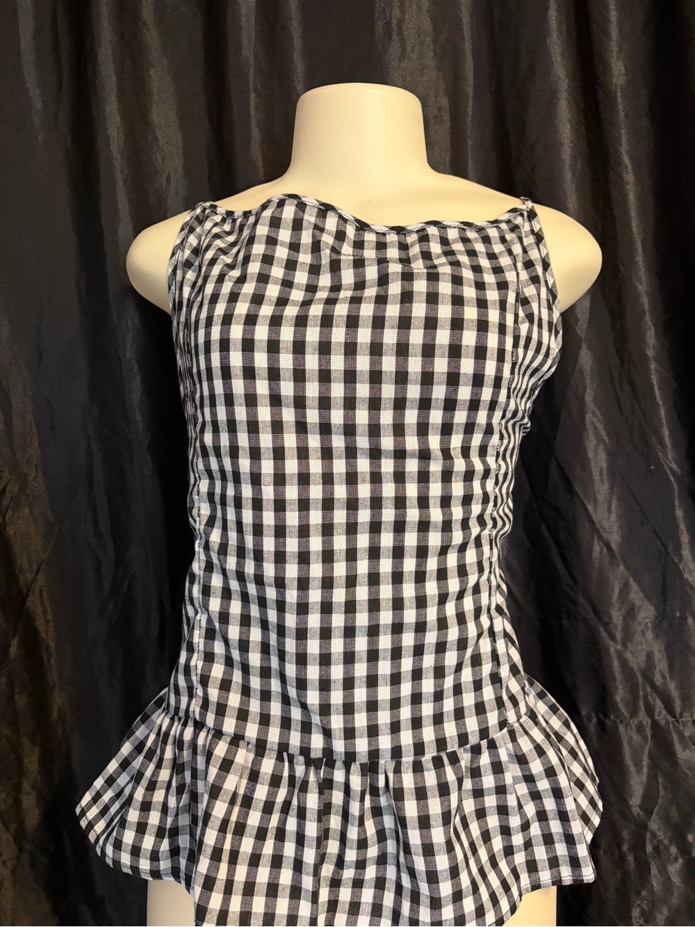 Women’s Black and White Gingham Peplum Blouse